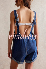 Stylish Loose Sleeveless Pocket Straps Adjustable Denim Rompers