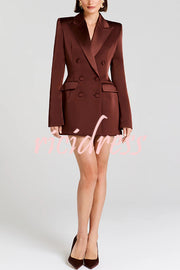 Monica Satin Double-breasted Long Sleeve Peak Lapel Blazer Mini Dress