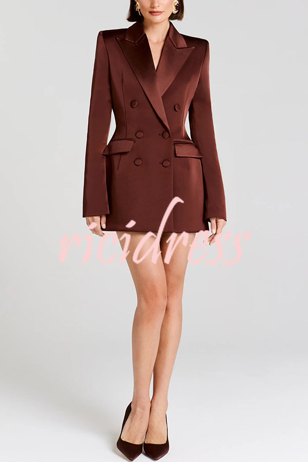 Monica Satin Double-breasted Long Sleeve Peak Lapel Blazer Mini Dress