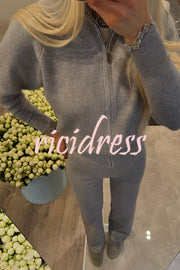 Cozycore Knit Zipper Long Sleeve Cardigan and Stretch Wide Leg Pants Set