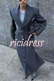Elegant Lapel Long Sleeve Button High Waist Long Coat