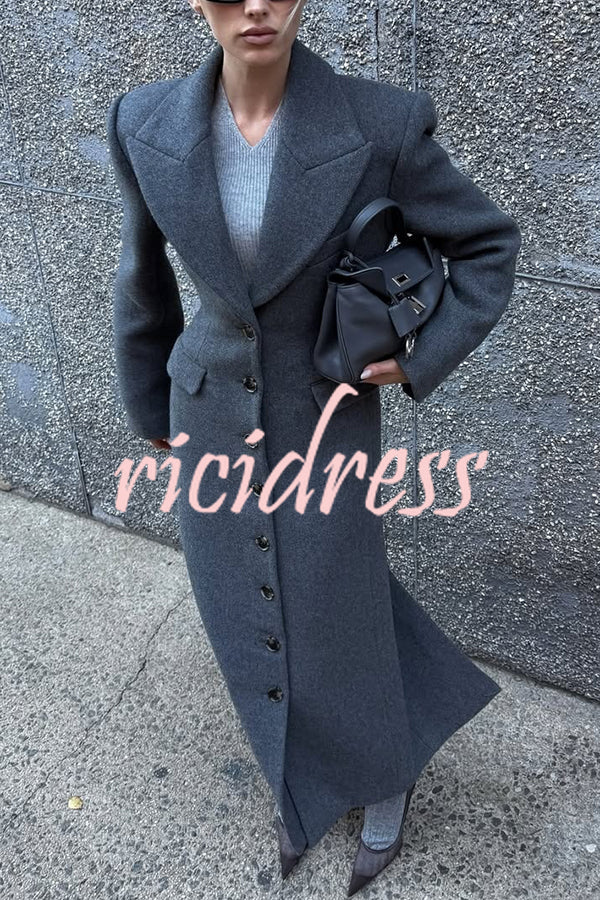 Elegant Lapel Long Sleeve Button High Waist Long Coat