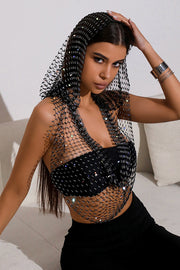 Fashion Fishnet Rhinestone Hooded Vest