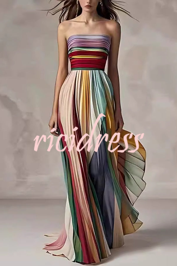 Sexy Off-shoulder Tube Top Waist Color Maxi Dress