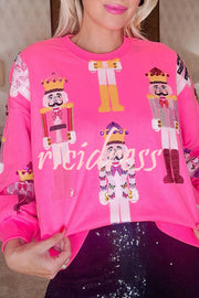 Holiday Traditions Colorful Nutcracker Printed Loose Sweatshirt