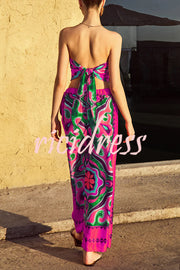 Ethnic Style Unique Print Tube Top and Elastic Waist Casual Pocket Wide Leg Pants Set