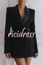 Modern Evening Gown Satin Lapel Button Long Sleeve Tuxedo-style Blazer Mini Dress
