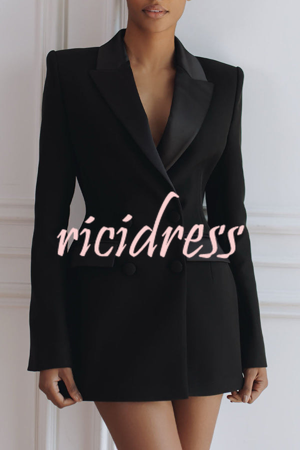 Modern Evening Gown Satin Lapel Button Long Sleeve Tuxedo-style Blazer Mini Dress