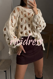 Solid Color Casual Hollow Long-sleeved Holiday Knitted Sweater