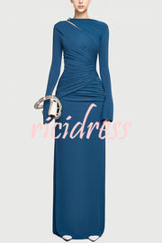 Stylish Long-sleeved Slim-fit Pleated Elegant Maxi Dress