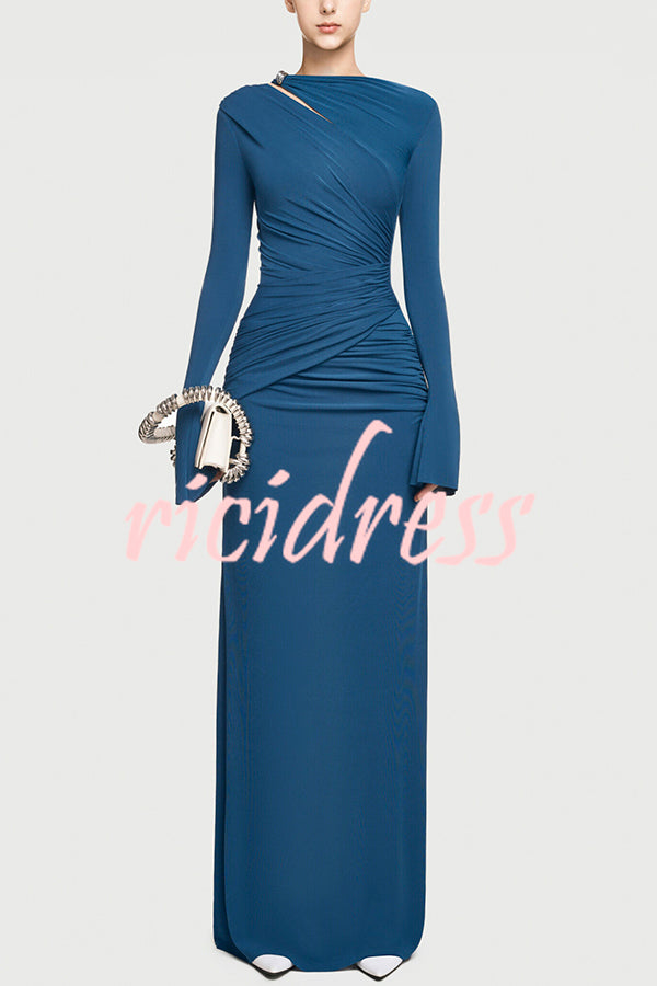 Stylish Long-sleeved Slim-fit Pleated Elegant Maxi Dress