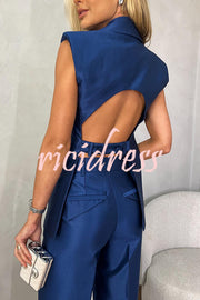 Luxurious Styling Satin Backless Straps Lapel Blazer Vest and Straight Pants Set