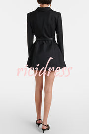 Parisian Style Double-breasted Long Sleeve Flare Hem Lapel Blazer Mini Dress