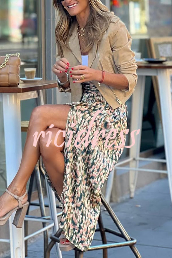 Unique Print High-Waisted Casual Slit Maxi Skirt