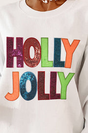 Christmas Multicolor Letter Sequined Loose Casual Long Sleeve Sweater