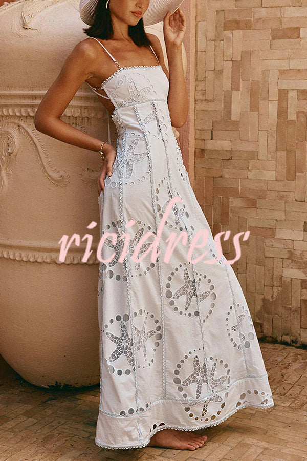 Simona Embroidered Starfish Pattern Backless Tie-up Slip Maxi Dress