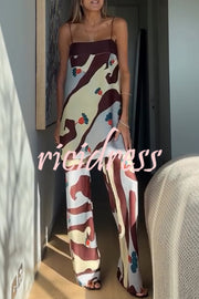 Loving Views Satin Unique Print a-line Tank and Elastic Waist Loose Pants Set