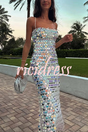 Sexy Sequined Halter-neck Backless Slim Fit Slit Midi Dress