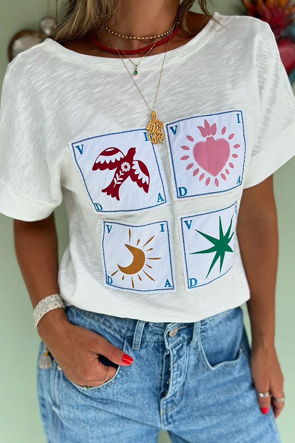 Sending Good Luck Unique Print Back Crossover Relaxed T-shirt