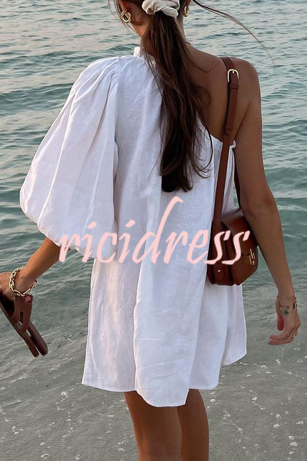 A Moment for Beach Linen Blend One Shoulder Loose Mini Dress
