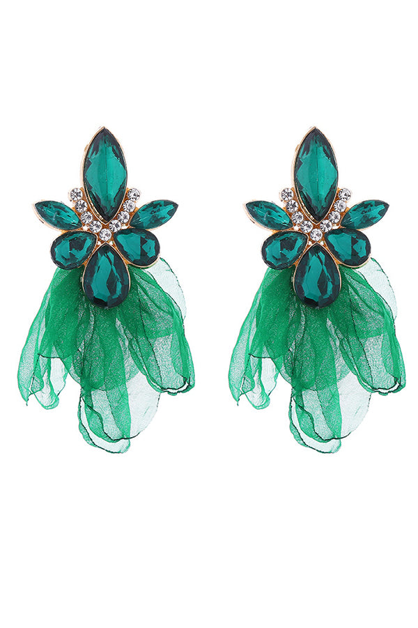 Fashionable Fabric Flower Super Sparkling Color Diamond Earrings