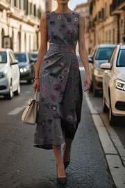 Unique Print Sleeveless Round Neck Casual Midi Dress