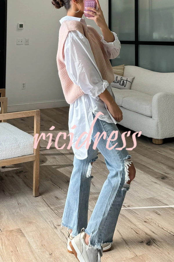 Solid Color V-neck Sleeveless Casual Loose Vest