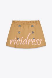 Chic Comfort Mid Rise Elastic Waist Contrast Buttons Pocket Mini Skort