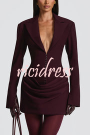 Solid Color Slim-fit V-neck Elegant Draped Formal Mini Dress