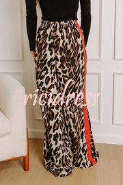 Leopard Print Elastic Waist Pocket Loose Wide Leg Pants