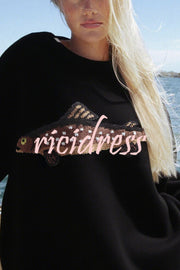 Fashionable Fish Pattern Round Neck Loose Knitted Sweater