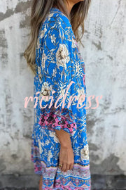 Ethnic Floral Print V-neck Loose Pocket Mini Dress