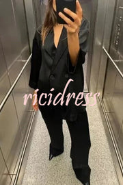Fashionable Wrinkled Lapel Long-sleeved Loose Blazer