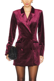 Holiday Soiree Solid Color Velvet Lapel Long Sleeve Blazer Mini Dress