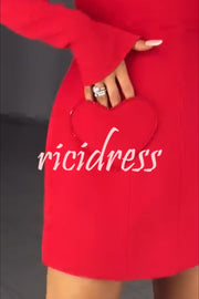 Anna Sparkling Gemstone Trim Heart Pocket Long Sleeve Mini Dress