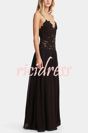 Stephanie Flower Crochet Lace Bust Chiffon Fluffy Hem Maxi Dress