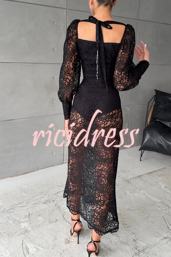 Timeless Moment Floral Lace High Rise Elastic Waist Midi Skirt