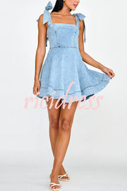 Stylish Lace-up Backless Stretch-fitting Denim Mini Dress