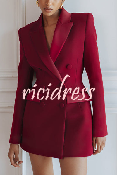 Modern Evening Gown Satin Lapel Button Long Sleeve Tuxedo-style Blazer Mini Dress