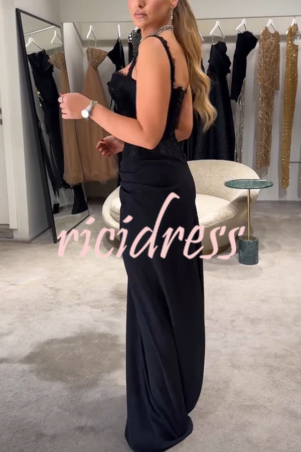 Sexy Grace Magic Lace Corset Bow Design Ruched Hip Slit Maxi Dress
