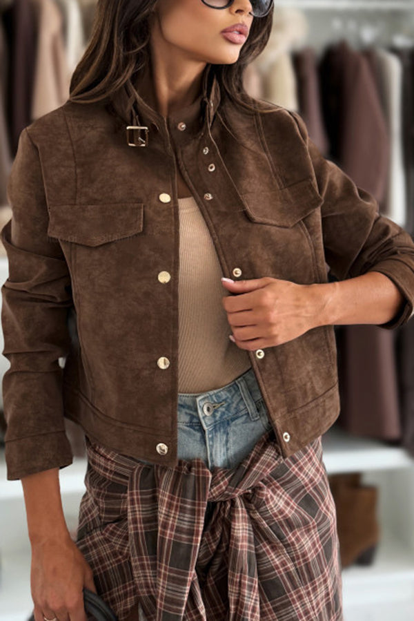 Fashionable Metal Button Long-sleeved Casual Short Jacket