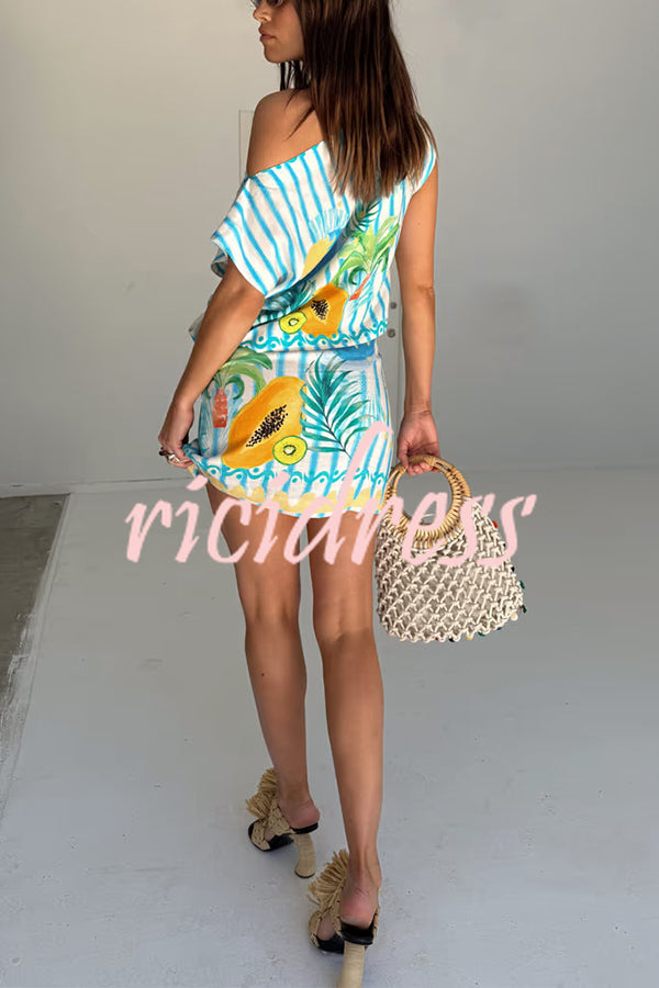 See You in Rio Tropical Fruits Print Wrap Tie-up Mini skirt