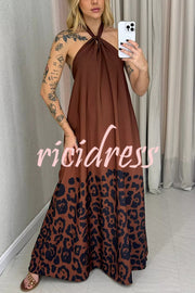 Leopard Print Sexy Halter Neck Backless Loose Maxi Dress