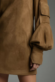 Stylish High-Neck Long-Sleeved Casual Pocket Mini Dress