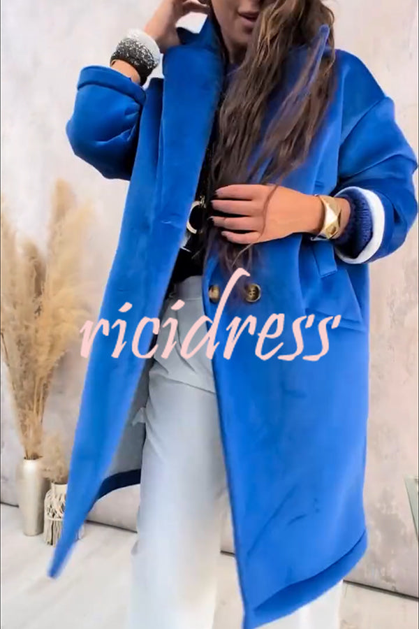 A Pleasant Winter Button Up Long Sleeve Pocket Lapel Loose Midi Jacket