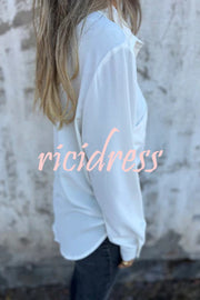 Solid Color Lapel Button Pocket Casual Long Sleeve Shirt
