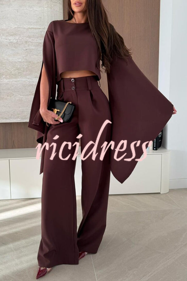 City Atelier Bell Slit Sleeve Top and High Rise Pocket Wide Leg Pants Set
