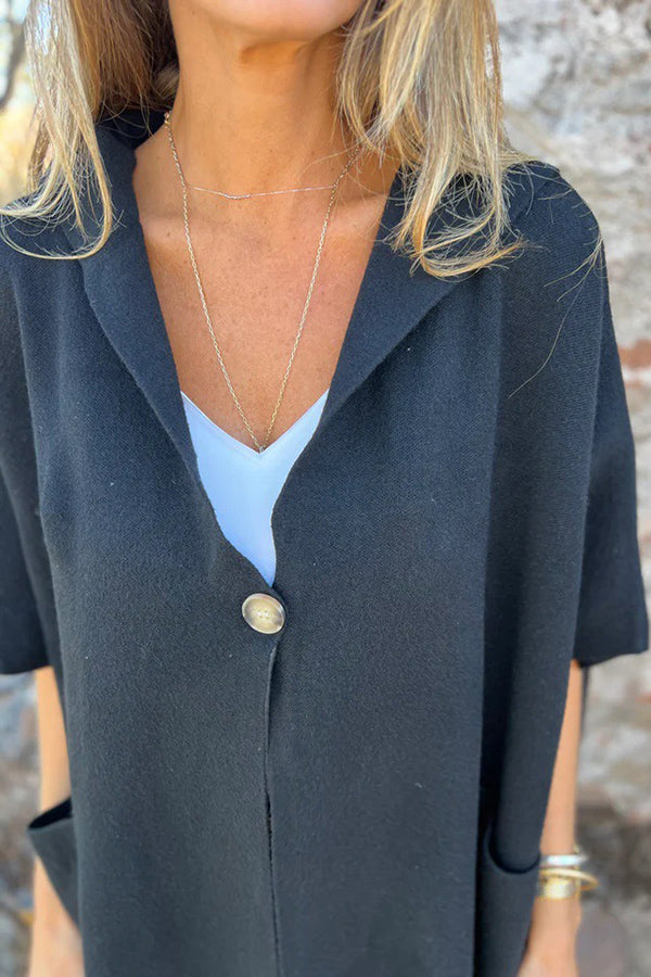 Solid Color Casual Hooded Single Button Pocket Loose Cape Jacket