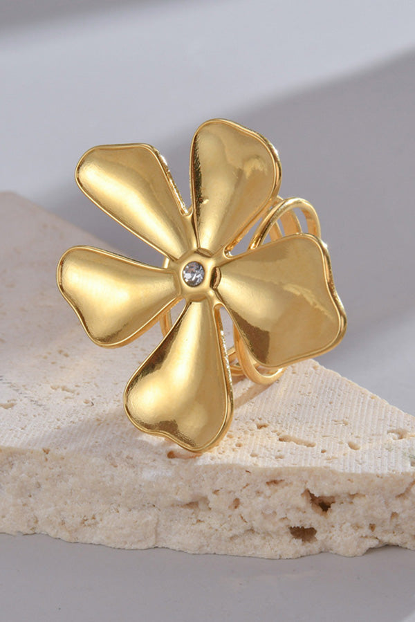 Elegant Flower-shaped Rhinestone-embellished Open Ring