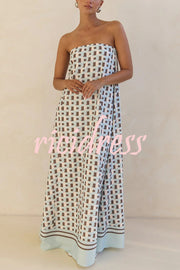 Unique Print Sexy Tube Top Back Zipper Loose Maxi Dress